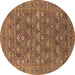 Round Oriental Brown Industrial Rug, urb2313brn