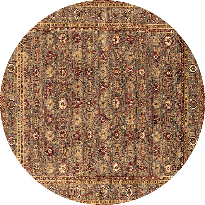 Round Machine Washable Oriental Brown Industrial Rug, wshurb2313brn
