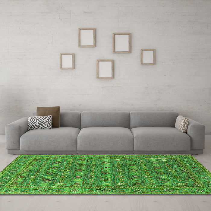 Machine Washable Oriental Green Industrial Area Rugs in a Living Room,, wshurb2313grn