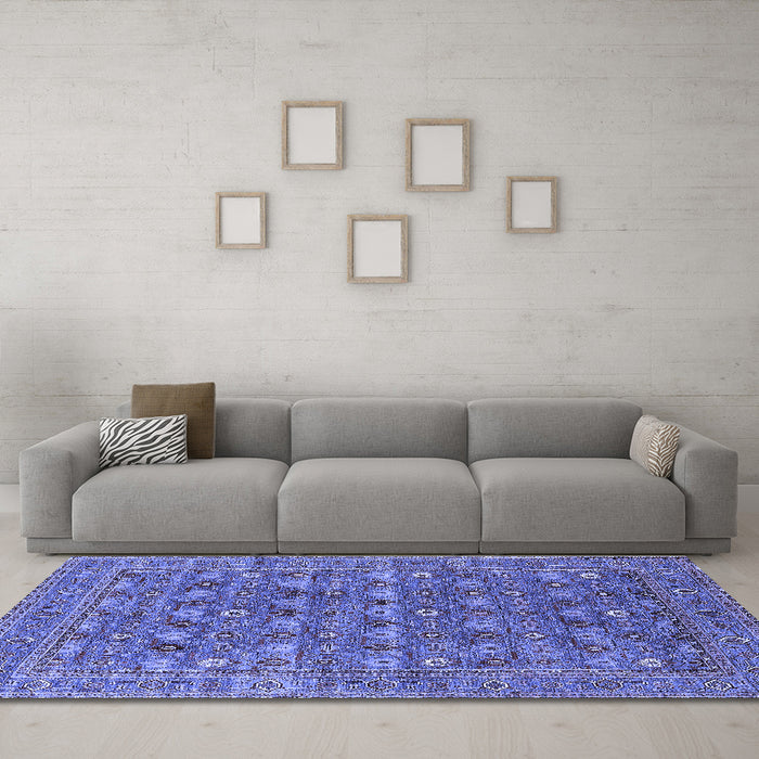 Machine Washable Oriental Blue Industrial Rug in a Living Room, wshurb2313blu