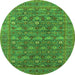 Round Machine Washable Oriental Green Industrial Area Rugs, wshurb2313grn