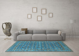 Machine Washable Oriental Light Blue Industrial Rug in a Living Room, wshurb2313lblu