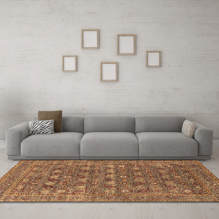 Machine Washable Oriental Brown Industrial Rug in a Living Room,, wshurb2313brn