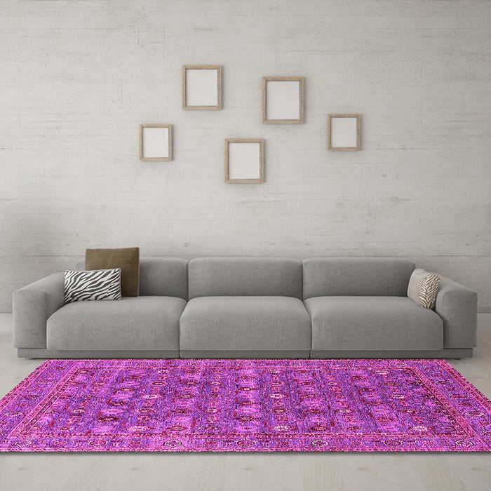 Machine Washable Oriental Pink Industrial Rug in a Living Room, wshurb2313pnk