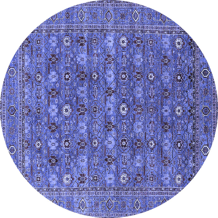 Round Machine Washable Oriental Blue Industrial Rug, wshurb2313blu