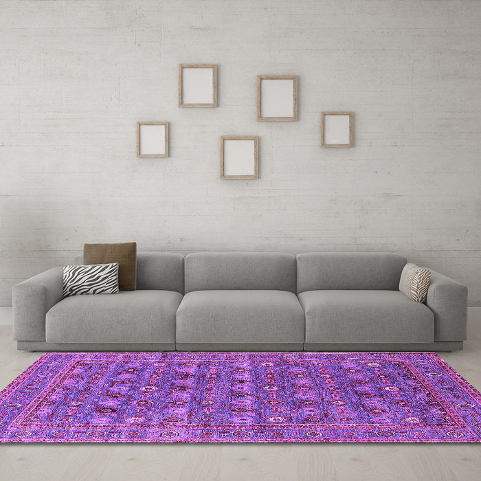 Machine Washable Oriental Purple Industrial Area Rugs in a Living Room, wshurb2313pur