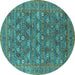 Round Oriental Turquoise Industrial Rug, urb2313turq