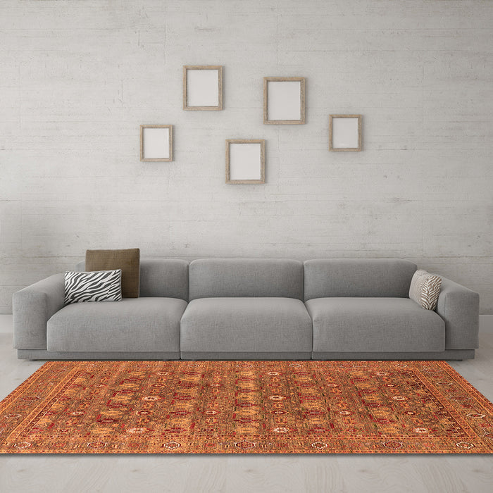 Machine Washable Oriental Orange Industrial Area Rugs in a Living Room, wshurb2313org