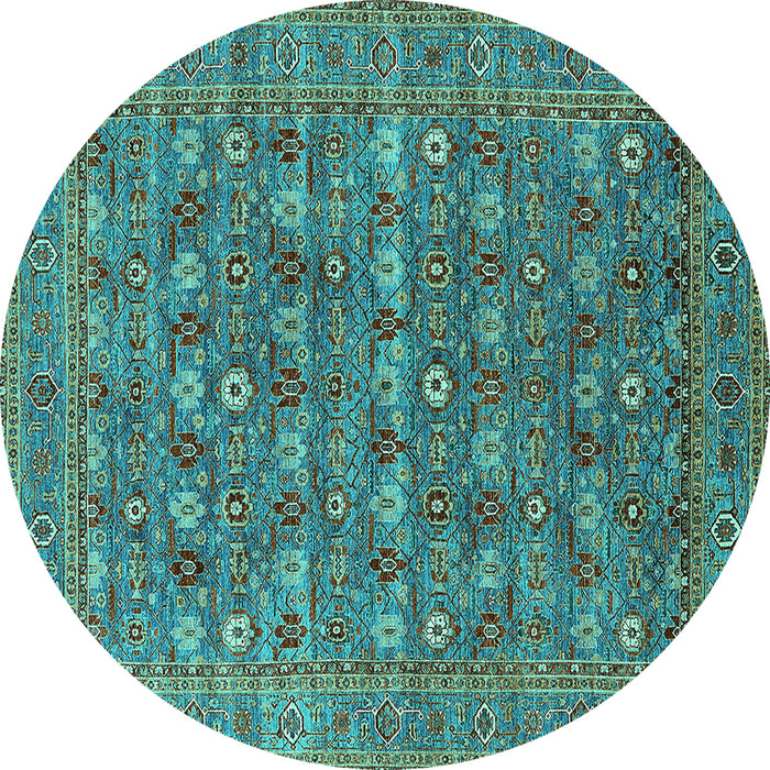Round Machine Washable Oriental Turquoise Industrial Area Rugs, wshurb2313turq