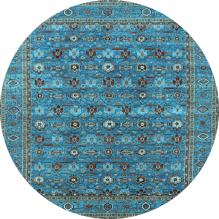 Round Machine Washable Oriental Light Blue Industrial Rug, wshurb2313lblu