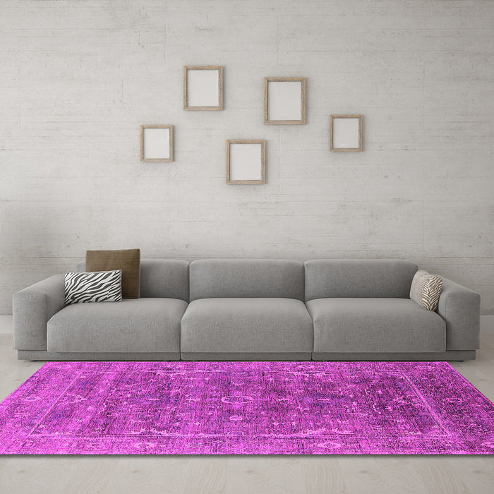 Machine Washable Oriental Pink Industrial Rug in a Living Room, wshurb2314pnk