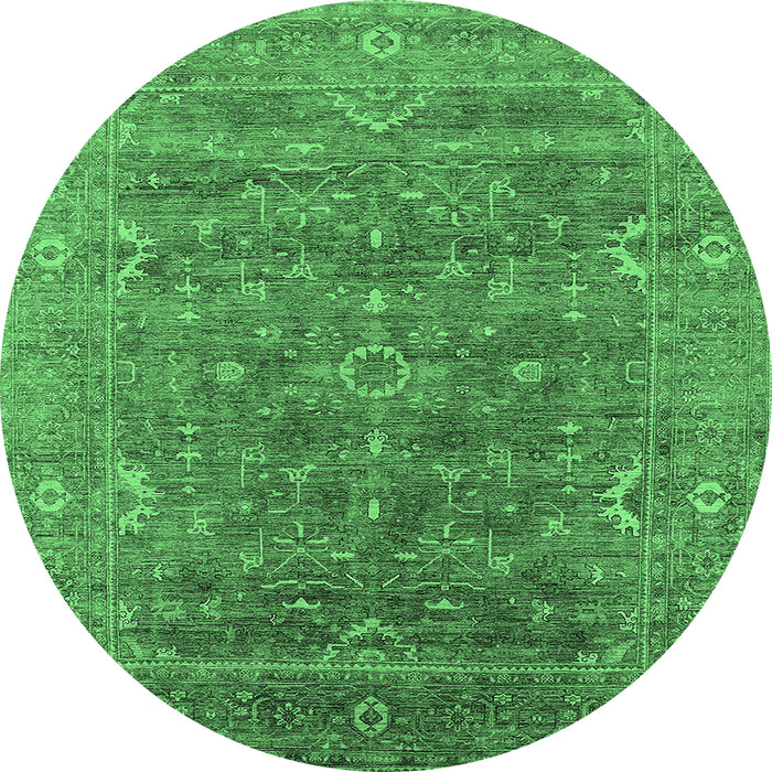 Round Machine Washable Oriental Emerald Green Industrial Area Rugs, wshurb2314emgrn