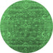 Round Machine Washable Oriental Emerald Green Industrial Area Rugs, wshurb2314emgrn