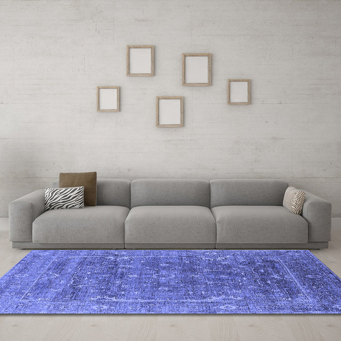 Machine Washable Oriental Blue Industrial Rug in a Living Room, wshurb2314blu