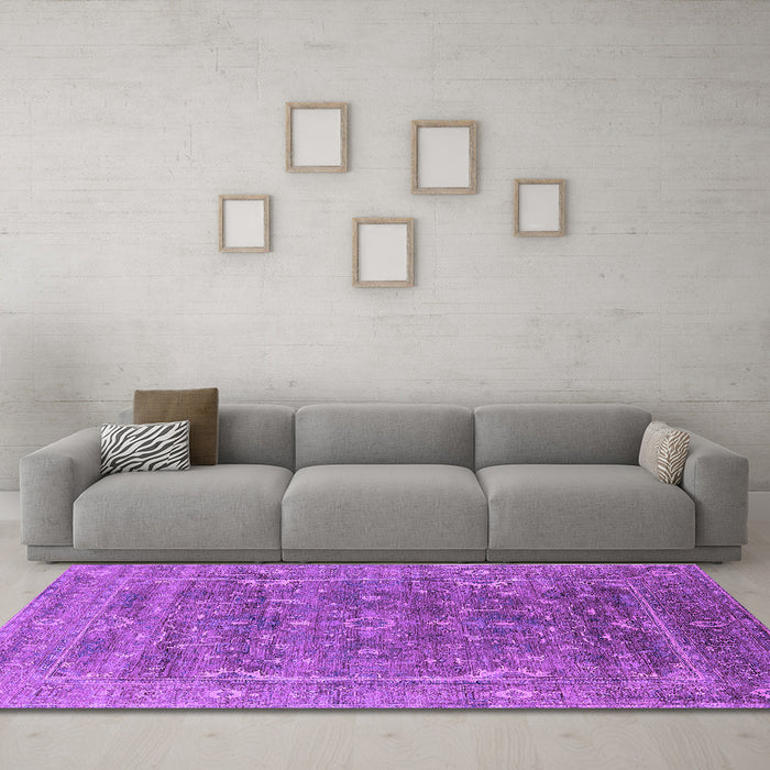 Machine Washable Oriental Purple Industrial Area Rugs in a Living Room, wshurb2314pur