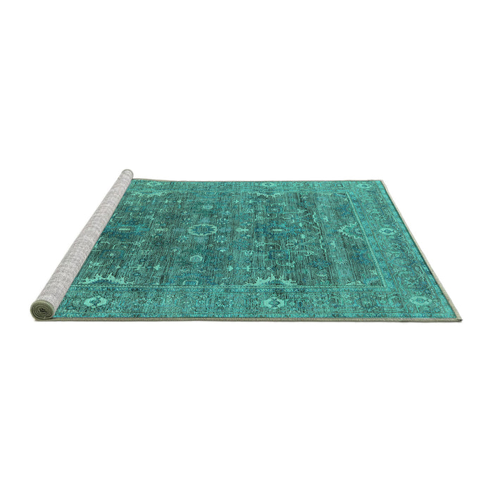 Sideview of Machine Washable Oriental Turquoise Industrial Area Rugs, wshurb2314turq