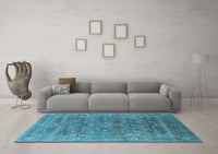 Machine Washable Oriental Light Blue Industrial Rug, wshurb2314lblu