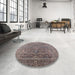 Round Machine Washable Industrial Modern Rosy Brown Pink Rug in a Office, wshurb2314