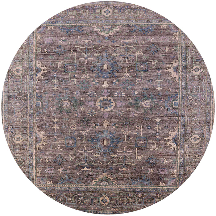 Round Mid-Century Modern Rosy Brown Pink Oriental Rug, urb2314