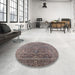 Round Mid-Century Modern Rosy Brown Pink Oriental Rug in a Office, urb2314