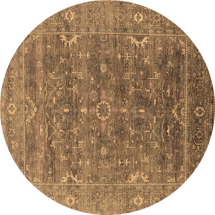 Round Machine Washable Oriental Brown Industrial Rug, wshurb2314brn