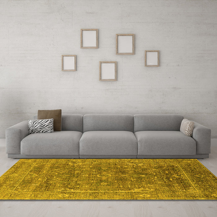 Machine Washable Oriental Yellow Industrial Rug in a Living Room, wshurb2314yw