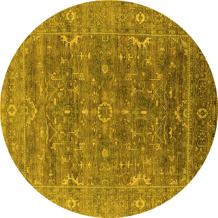 Round Machine Washable Oriental Yellow Industrial Rug, wshurb2314yw