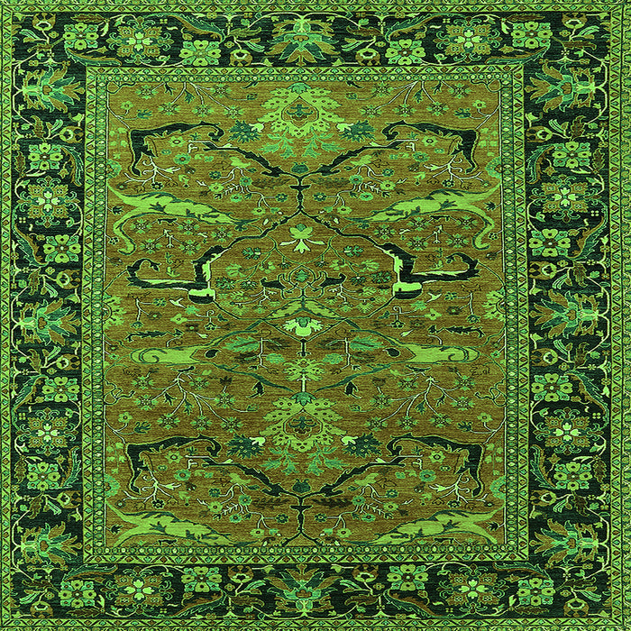 Square Machine Washable Oriental Green Industrial Area Rugs, wshurb2315grn