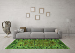 Machine Washable Oriental Green Industrial Area Rugs in a Living Room,, wshurb2315grn