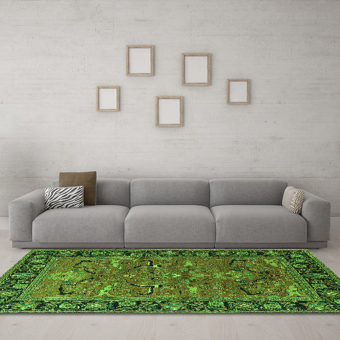 Machine Washable Oriental Green Industrial Area Rugs in a Living Room,, wshurb2315grn