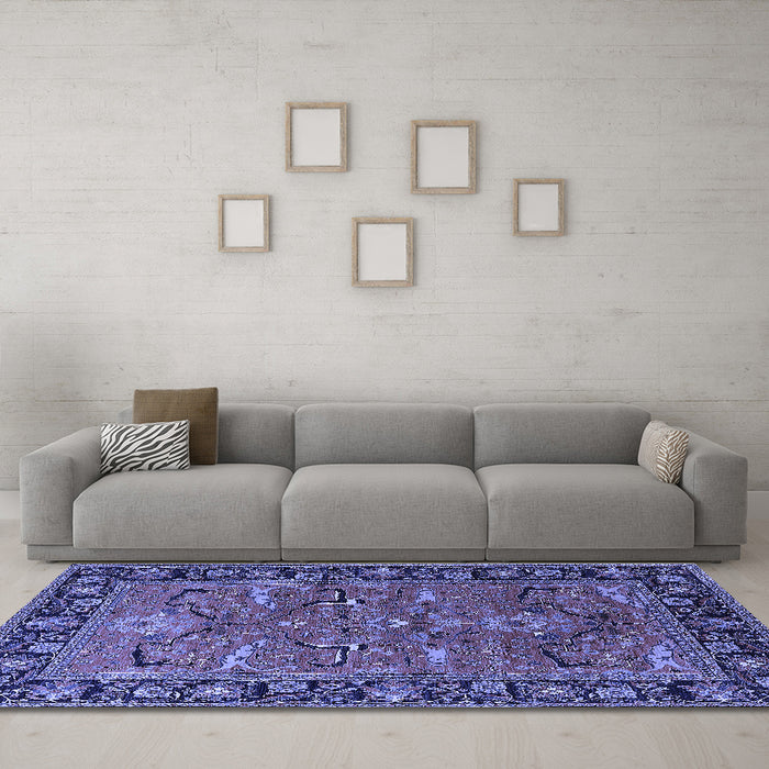 Machine Washable Oriental Blue Industrial Rug in a Living Room, wshurb2315blu