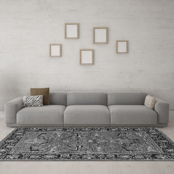 Machine Washable Oriental Gray Industrial Rug in a Living Room,, wshurb2315gry