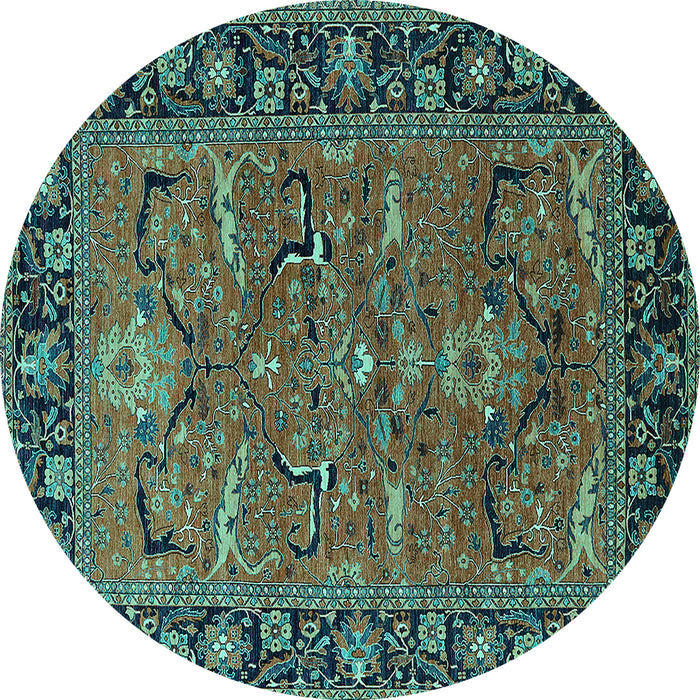 Round Machine Washable Oriental Turquoise Industrial Area Rugs, wshurb2315turq