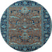 Round Machine Washable Oriental Light Blue Industrial Rug, wshurb2315lblu