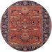 Round Mid-Century Modern Saffron Red Oriental Rug, urb2315