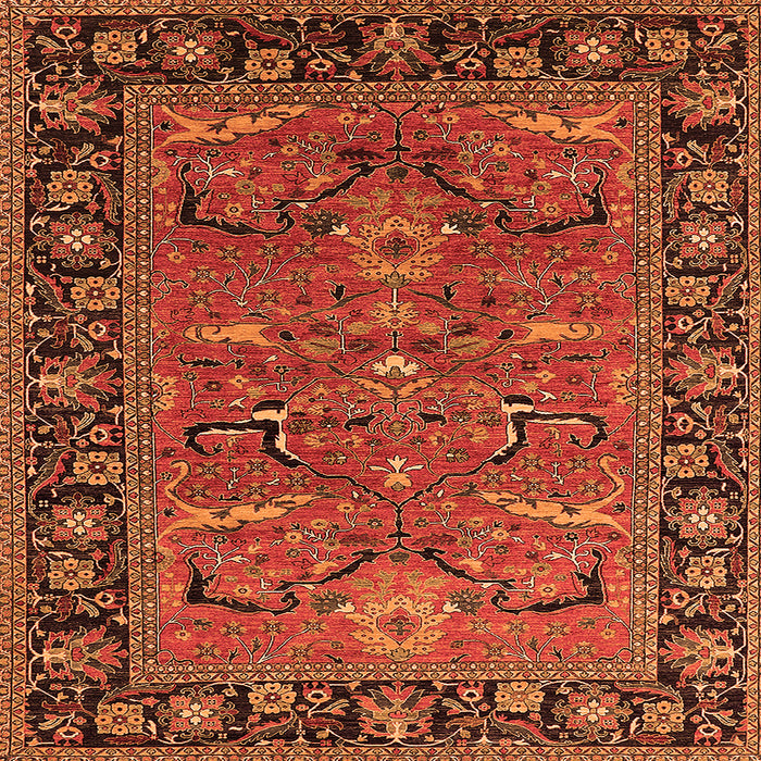 Square Machine Washable Oriental Orange Industrial Area Rugs, wshurb2315org