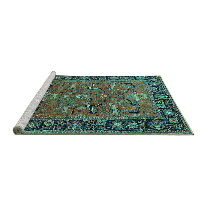 Sideview of Machine Washable Oriental Turquoise Industrial Area Rugs, wshurb2315turq