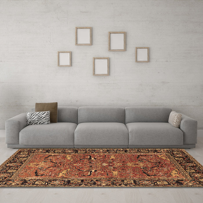 Machine Washable Oriental Brown Industrial Rug in a Living Room,, wshurb2315brn