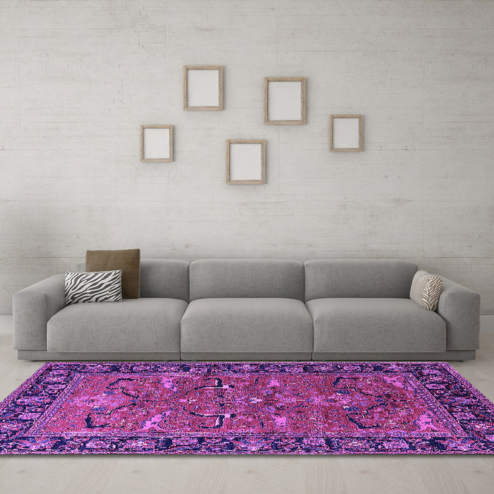 Machine Washable Oriental Purple Industrial Area Rugs in a Living Room, wshurb2315pur