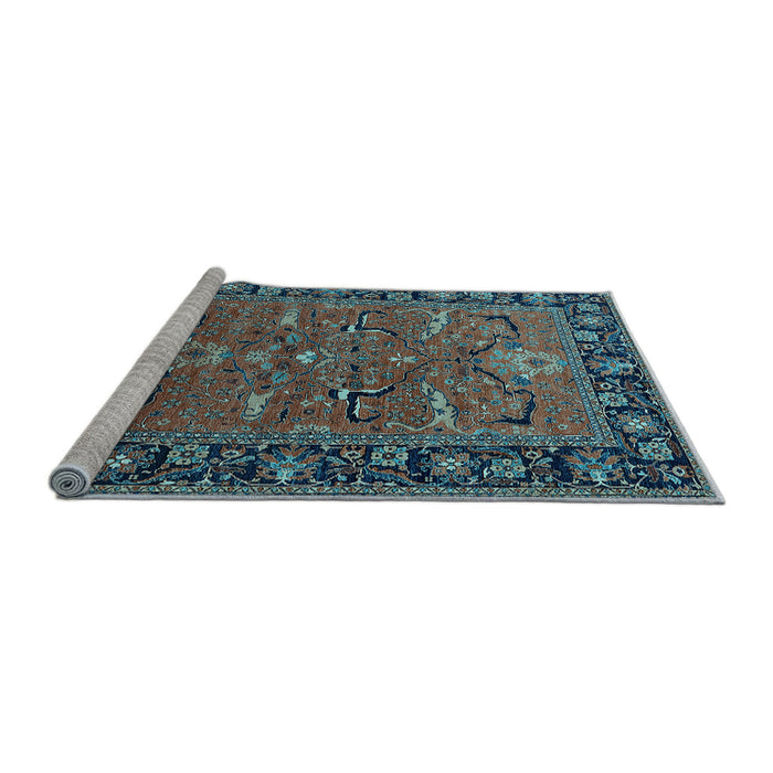 Sideview of Machine Washable Oriental Light Blue Industrial Rug, wshurb2315lblu