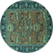 Round Oriental Turquoise Industrial Rug, urb2315turq