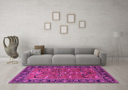 Machine Washable Oriental Pink Industrial Rug in a Living Room, wshurb2315pnk