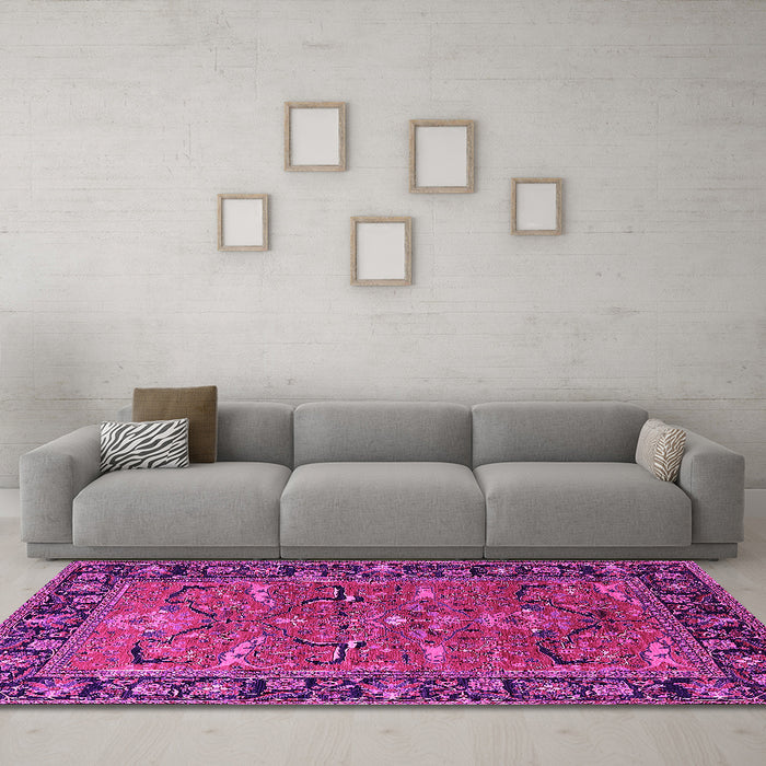 Machine Washable Oriental Pink Industrial Rug in a Living Room, wshurb2315pnk