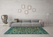 Machine Washable Oriental Turquoise Industrial Area Rugs in a Living Room,, wshurb2315turq