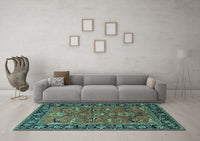 Machine Washable Oriental Turquoise Industrial Rug, wshurb2315turq