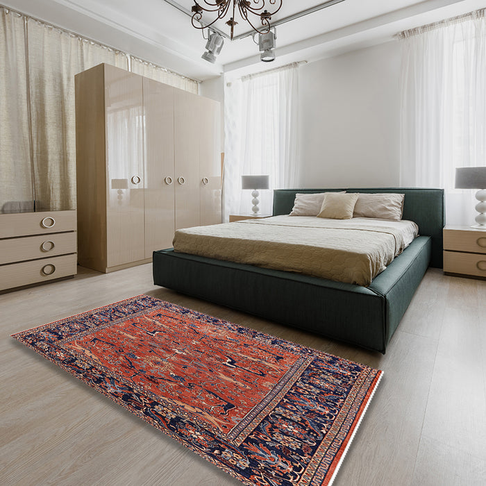 Machine Washable Industrial Modern Saffron Red Rug in a Bedroom, wshurb2315