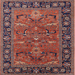 Square Mid-Century Modern Saffron Red Oriental Rug, urb2315