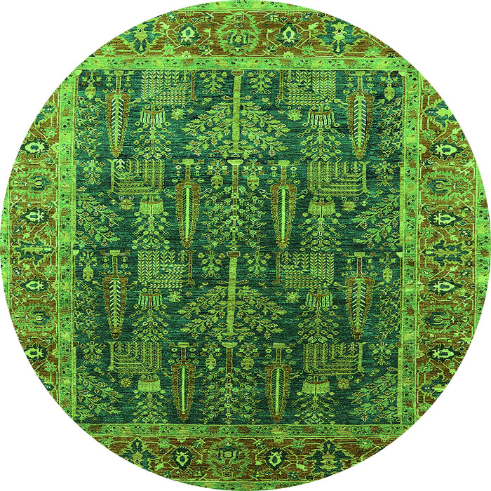Round Machine Washable Oriental Green Industrial Area Rugs, wshurb2316grn