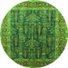 Round Machine Washable Oriental Green Industrial Area Rugs, wshurb2316grn