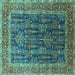 Square Machine Washable Oriental Turquoise Industrial Area Rugs, wshurb2316turq